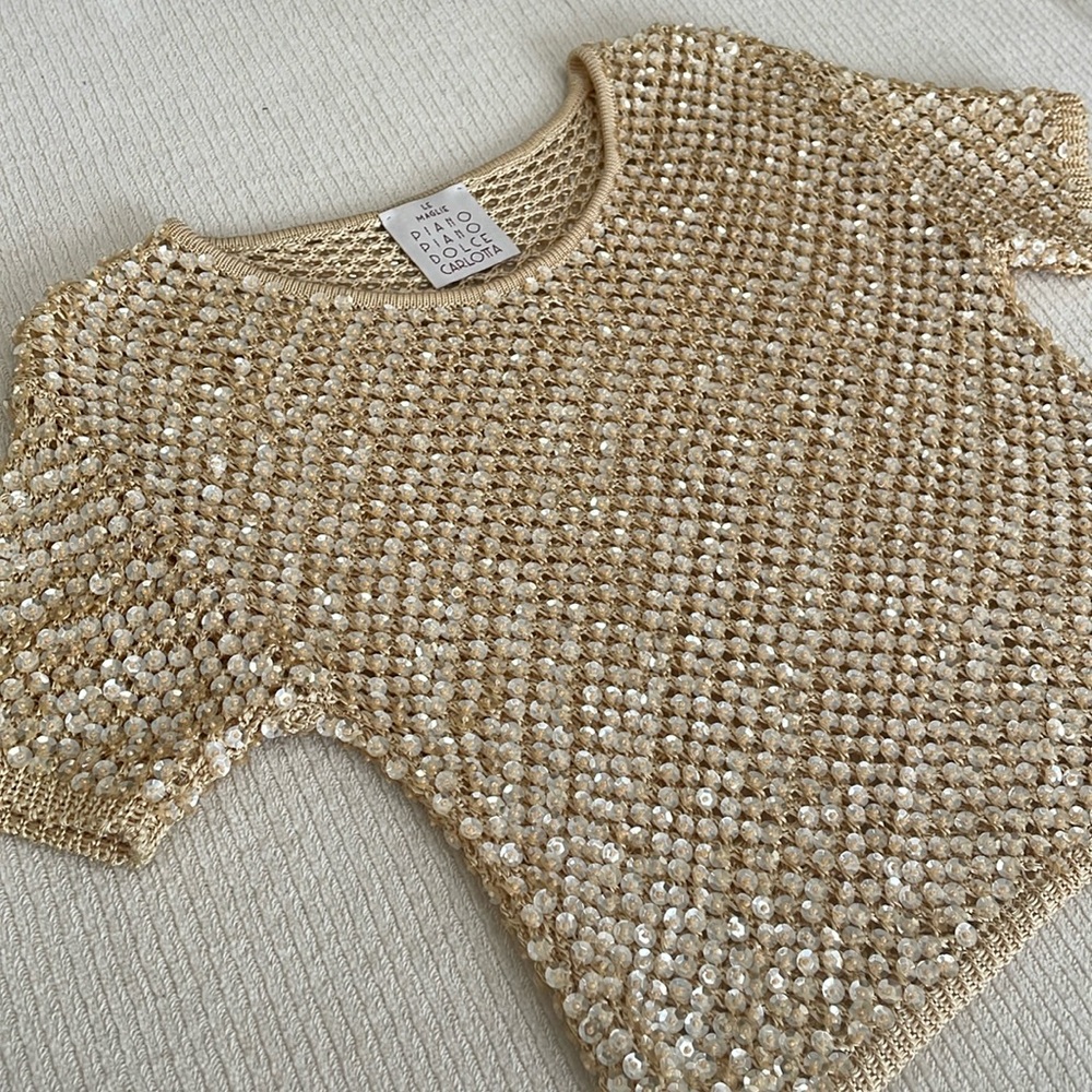 Piano Piano Dolce Carlotta Sequined Knit Short Sleeve Top size XS